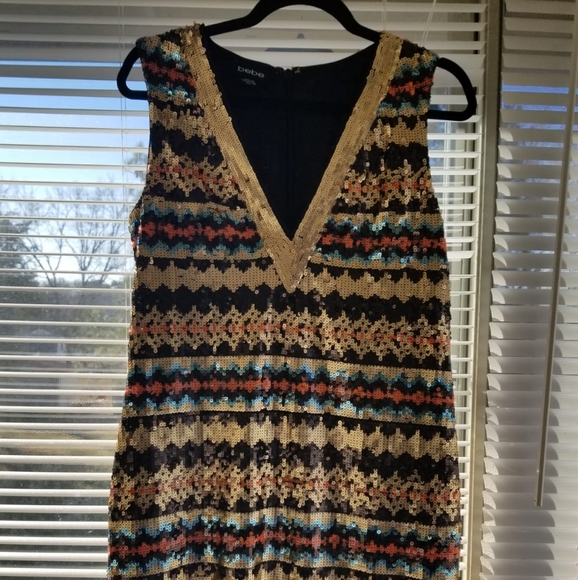 Bebe Multicolor Plunge Neck Sequin Dress - Picture 2 of 4